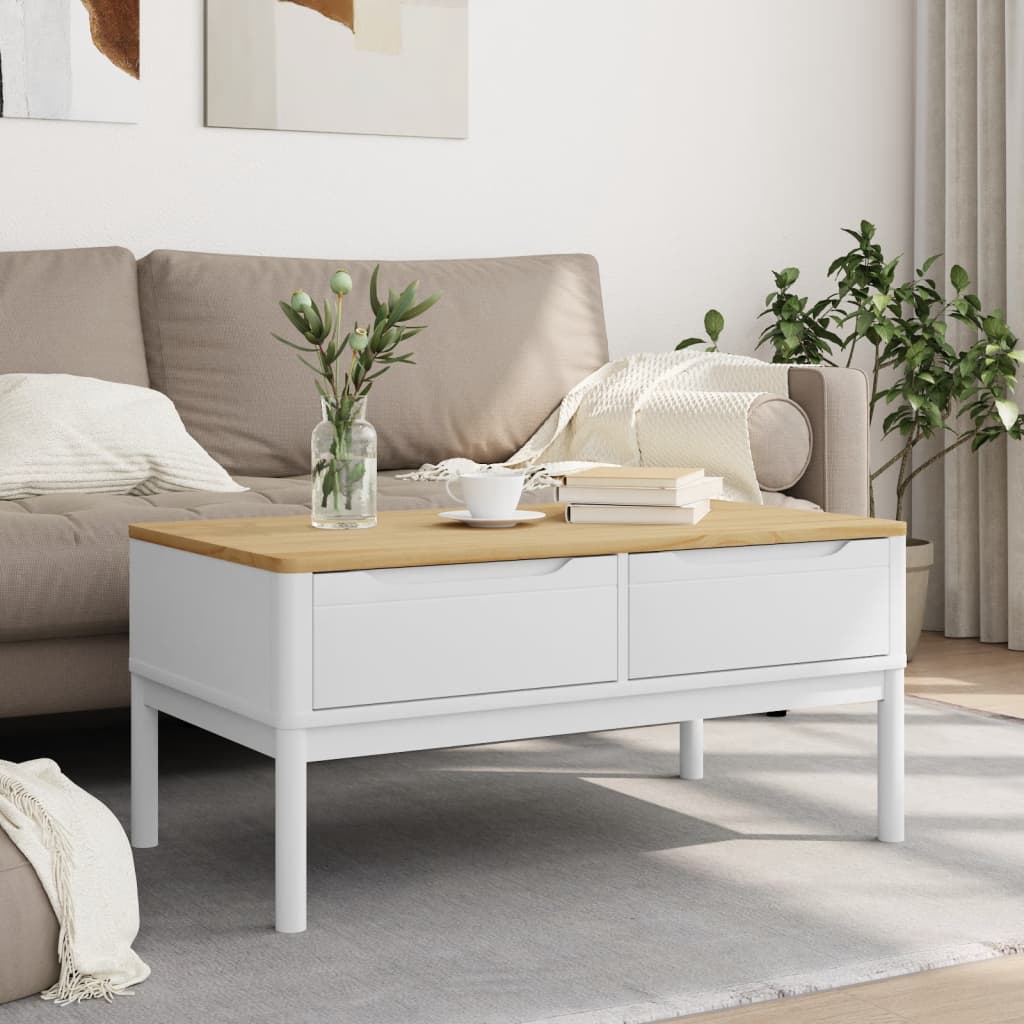 Coffee Table White Solid Pine Wood 39.0 x 21.9 x 17.7 in