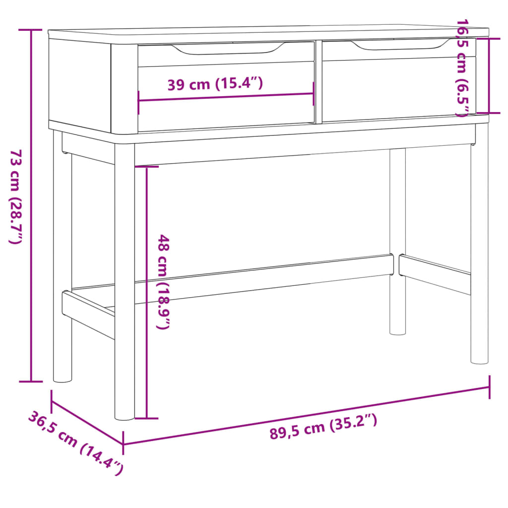 Console Table White Solid Pine Wood Medium Console Table