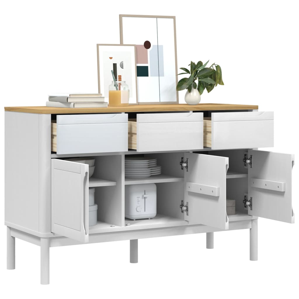 Sideboard White Solid Pine Wood, Engineered Wood Medium Sideboard