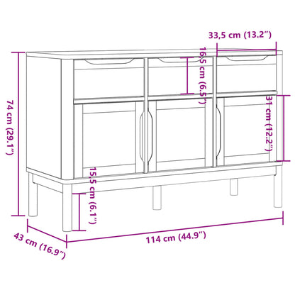 Sideboard White Solid Pine Wood, Engineered Wood Medium Sideboard