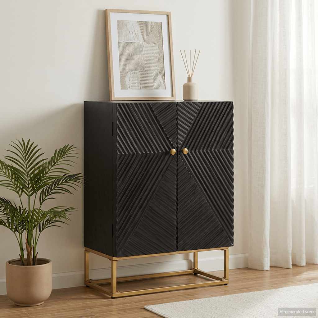 Sideboard Black 55x30x76 cm Solid Wood Mango and Iron