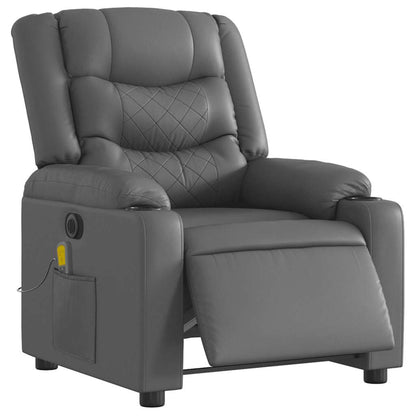 Electric Massage Recliner Chair Gray Faux Leather
