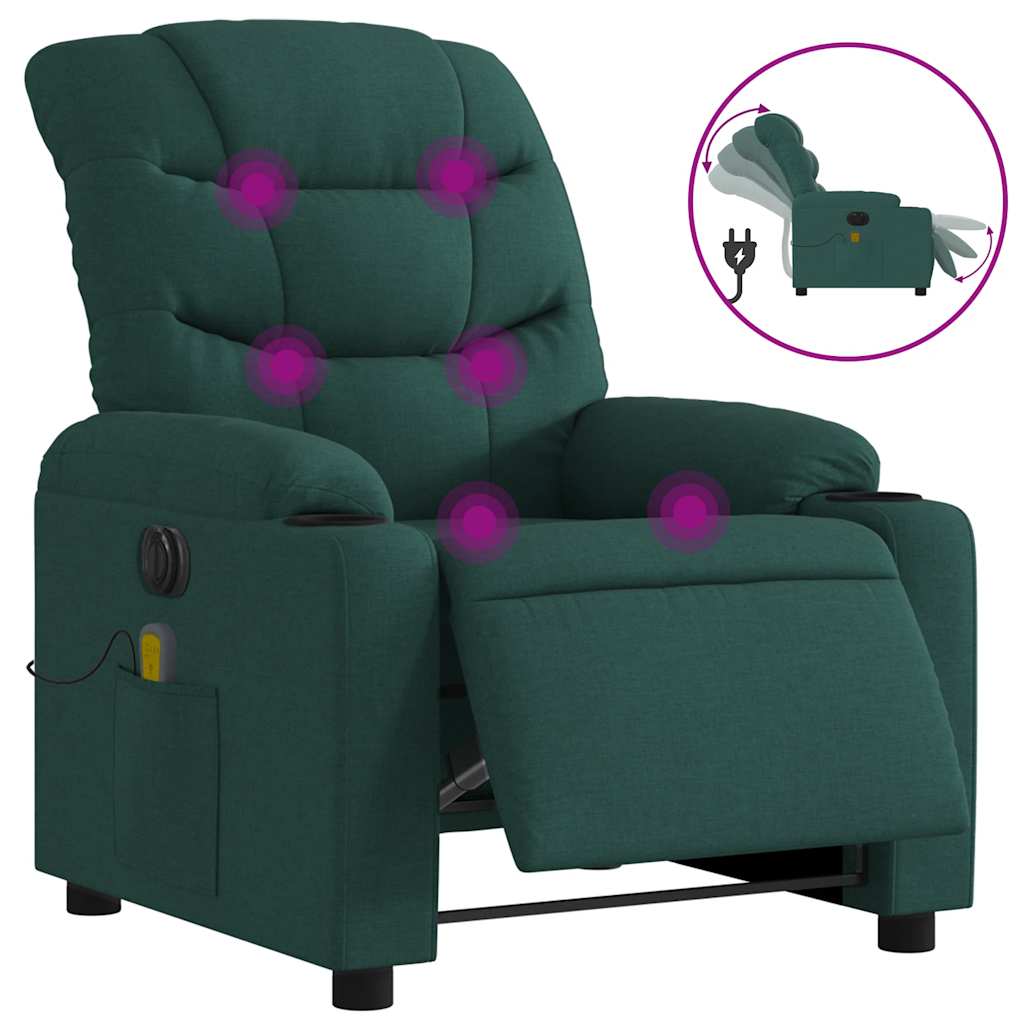 Electric Massage Recliner Chair Dark Green Fabric
