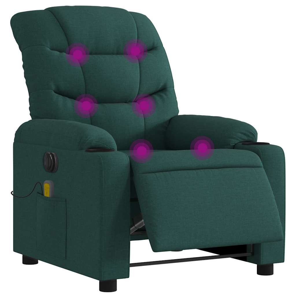 Electric Massage Recliner Chair Dark Green Fabric