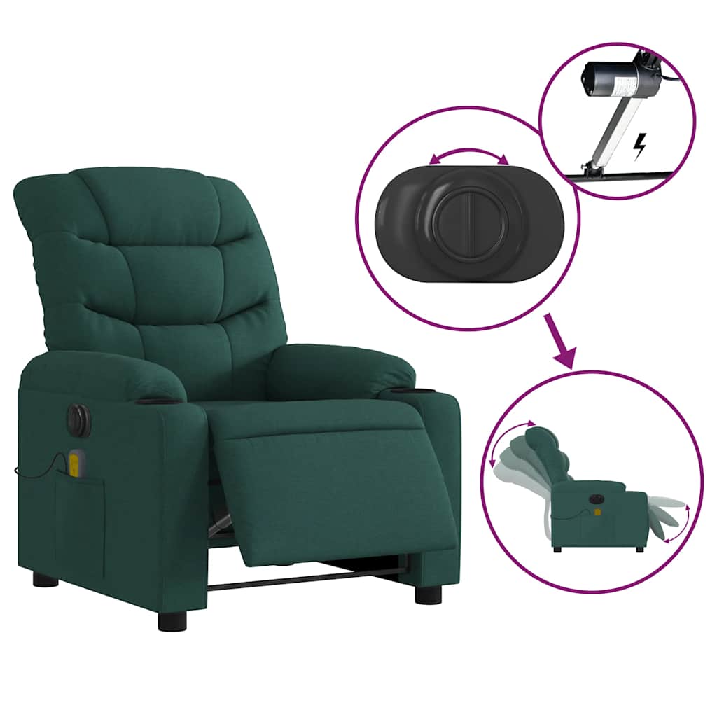 Electric Massage Recliner Chair Dark Green Fabric