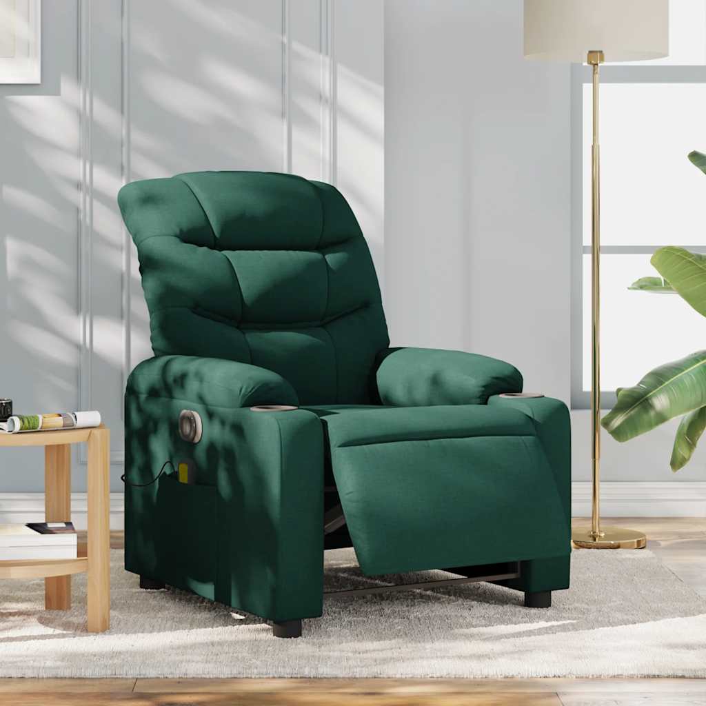 Electric Massage Recliner Chair Dark Green Fabric