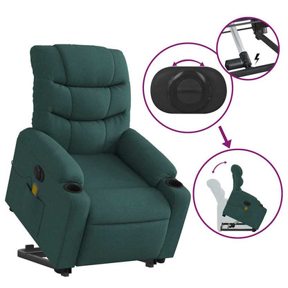 Electric Stand up Massage Recliner Chair Dark Green Fabric