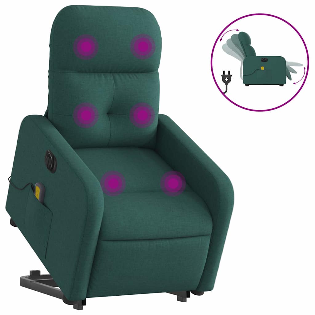 Electric Stand up Massage Recliner Chair Dark Green Fabric
