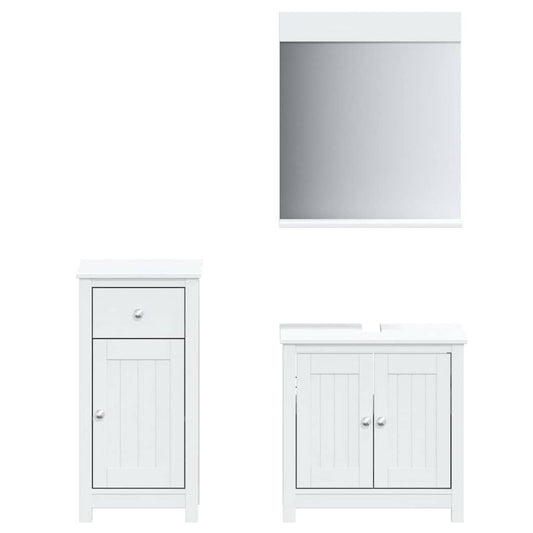 3 Piece Bathroom Furniture Set BERG White Solid Wood Pine