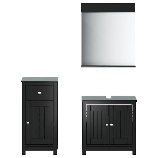 3 Piece Bathroom Furniture Set BERG Black Solid Wood Pine