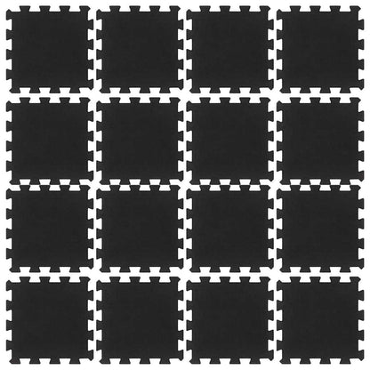 Rubber Floor Tiles 16 pcs Black 16 mm 30x30 cm