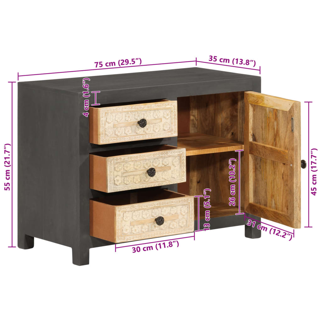 Sideboard Gray and White 29.5"x13.8"x21.7" Solid Mango Wood