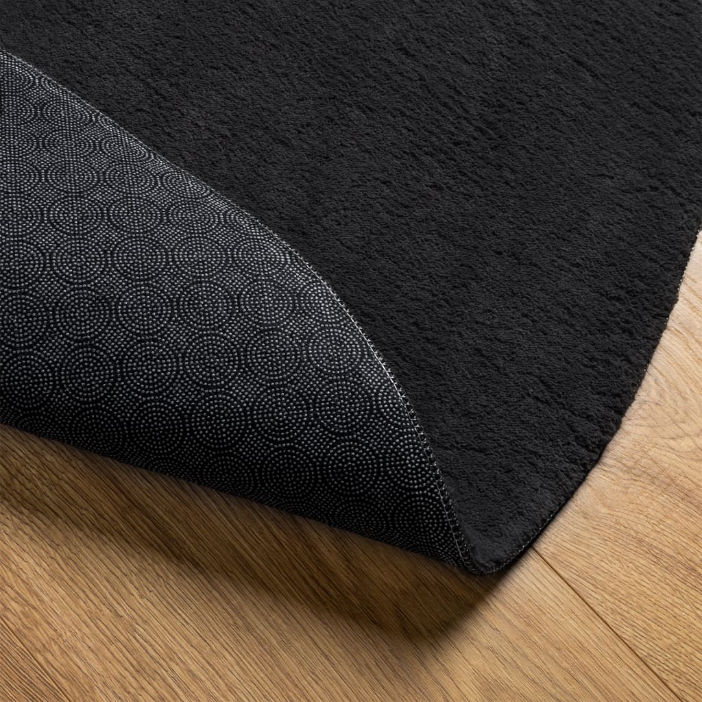 Rug HUARTE Short Pile Soft and Washable Black Ø 100 cm