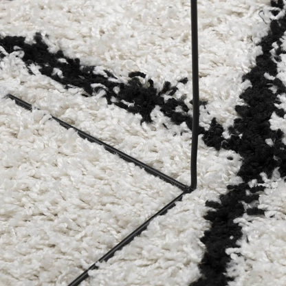 Shaggy Rug PAMPLONA High Pile Modern Cream and Black Ø 120 cm