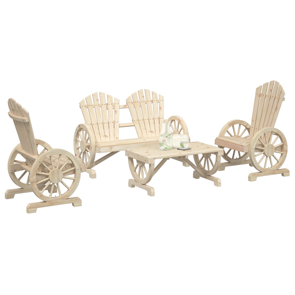 4 Piece Patio Lounge Set Solid Wood Fir
