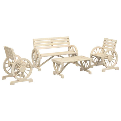 4 Piece Patio Lounge Set Solid Wood Fir