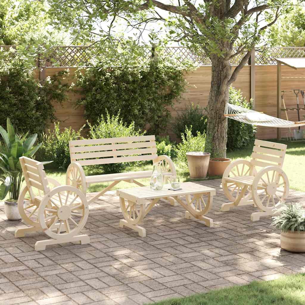 4 Piece Patio Lounge Set Solid Wood Fir