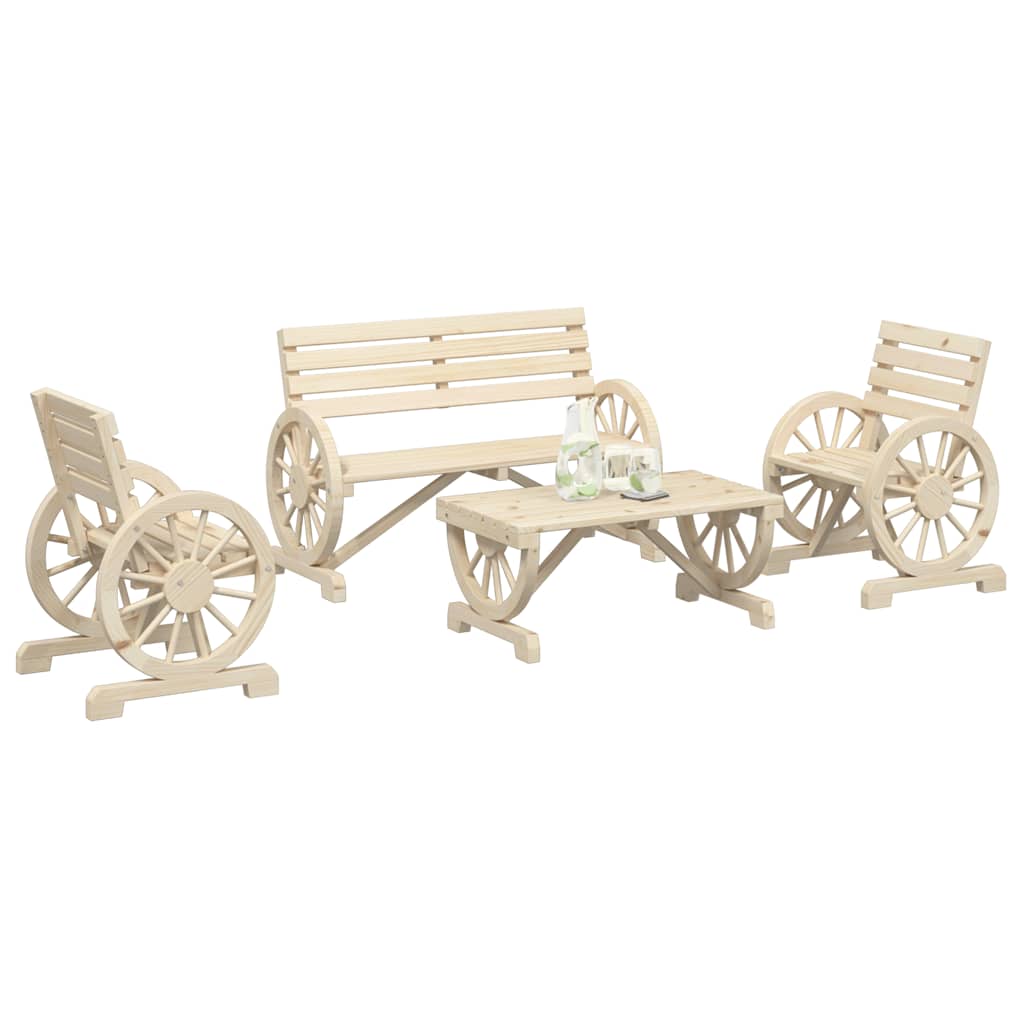 4 Piece Patio Lounge Set Solid Wood Fir