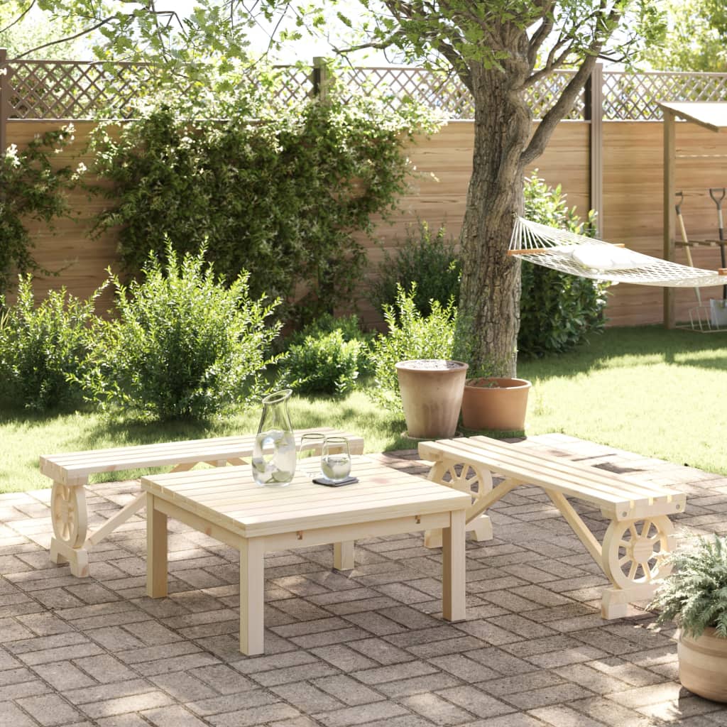 Garden Bench Set of 2 Brown Solid Fir Wood Standard Seats 2