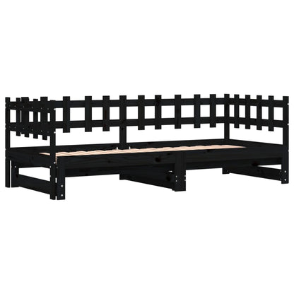 Pull-out Day Bed without Mattress Black 2x(90x200) cm Solid Wood