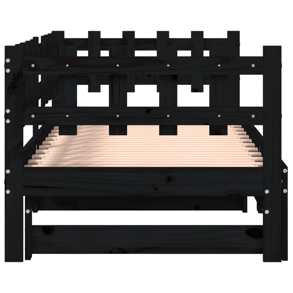 Pull-out Day Bed without Mattress Black 2x(90x200) cm Solid Wood