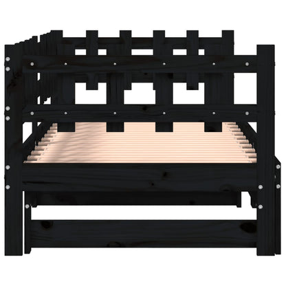 Pull-out Day Bed without Mattress Black 2x(90x200) cm Solid Wood