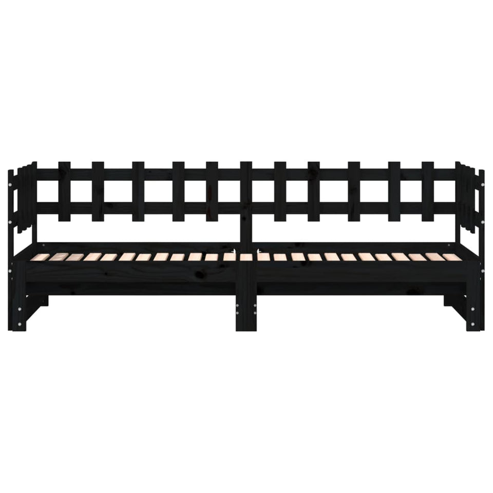 Pull-out Day Bed Black 2x(90x190) cm Solid Wood Pine
