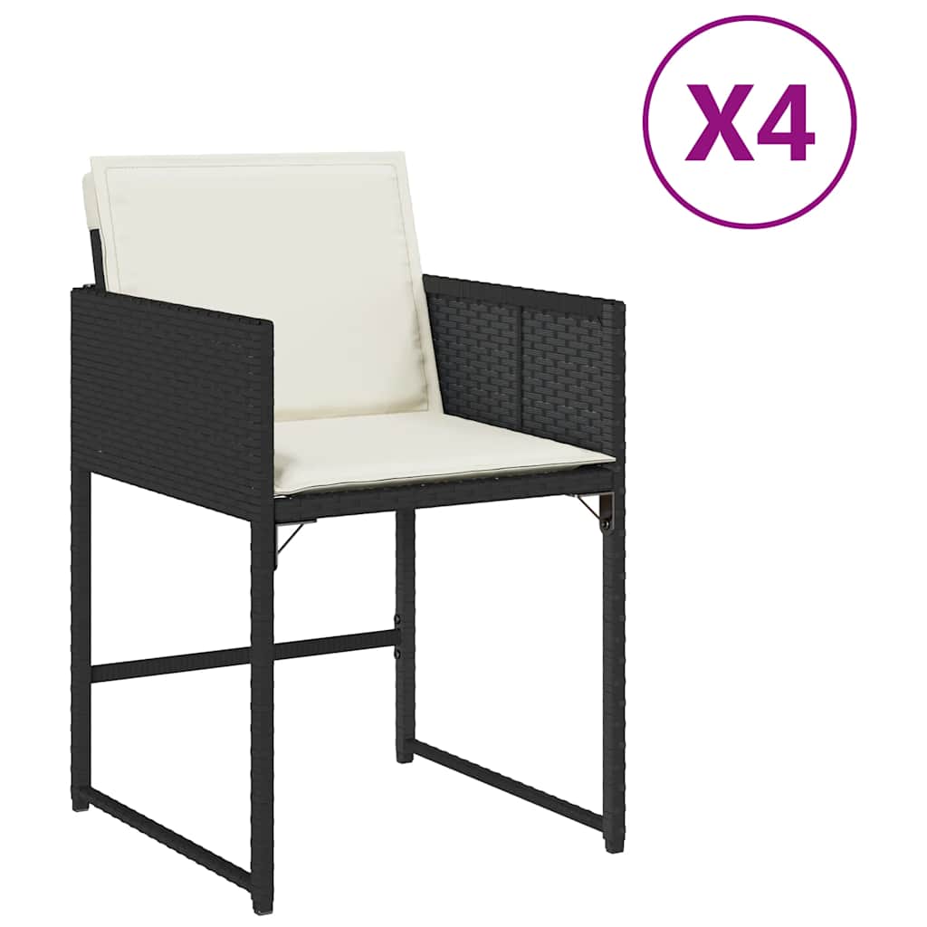 Garden Chair Set of 4 Black PE rattan, powder-coated steel Medium