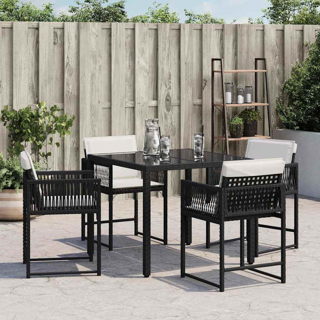 Garden Chair Set of 4 Black, Cream PE rattan
