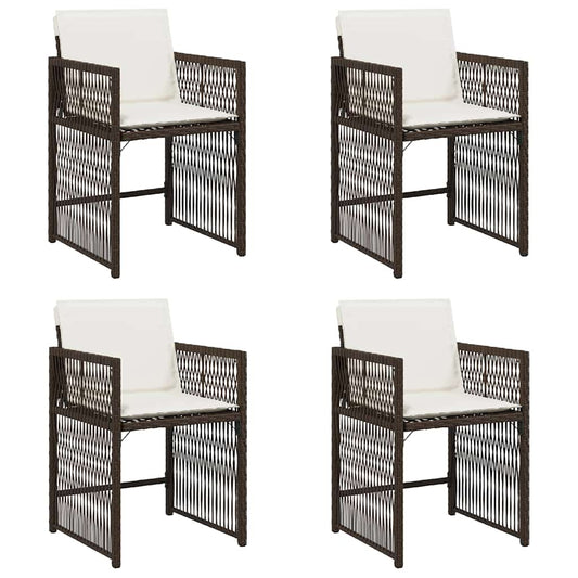 Garden Chairs with Cushions 4 pcs Brown Poly Rattan