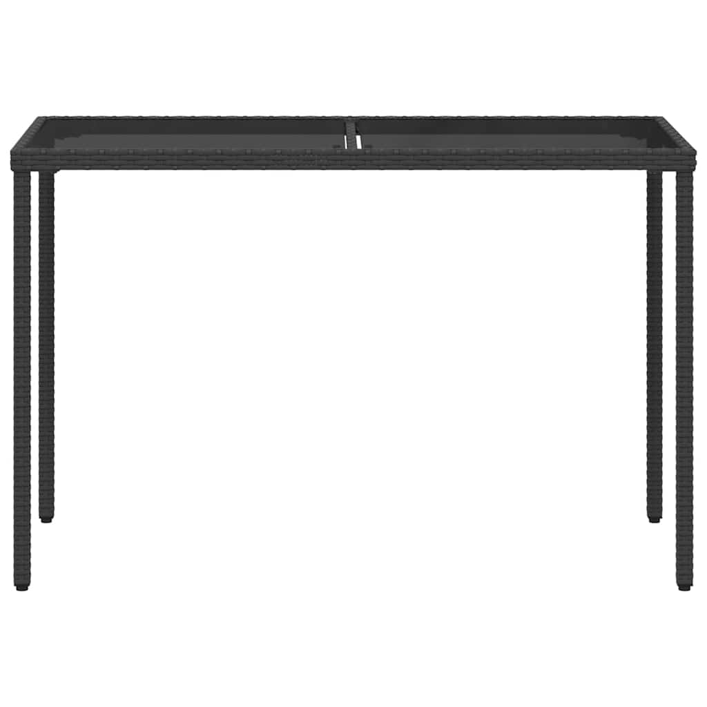 Garden Table | Black | Poly Rattan, Powder-Coated Steel, Tempered Glass