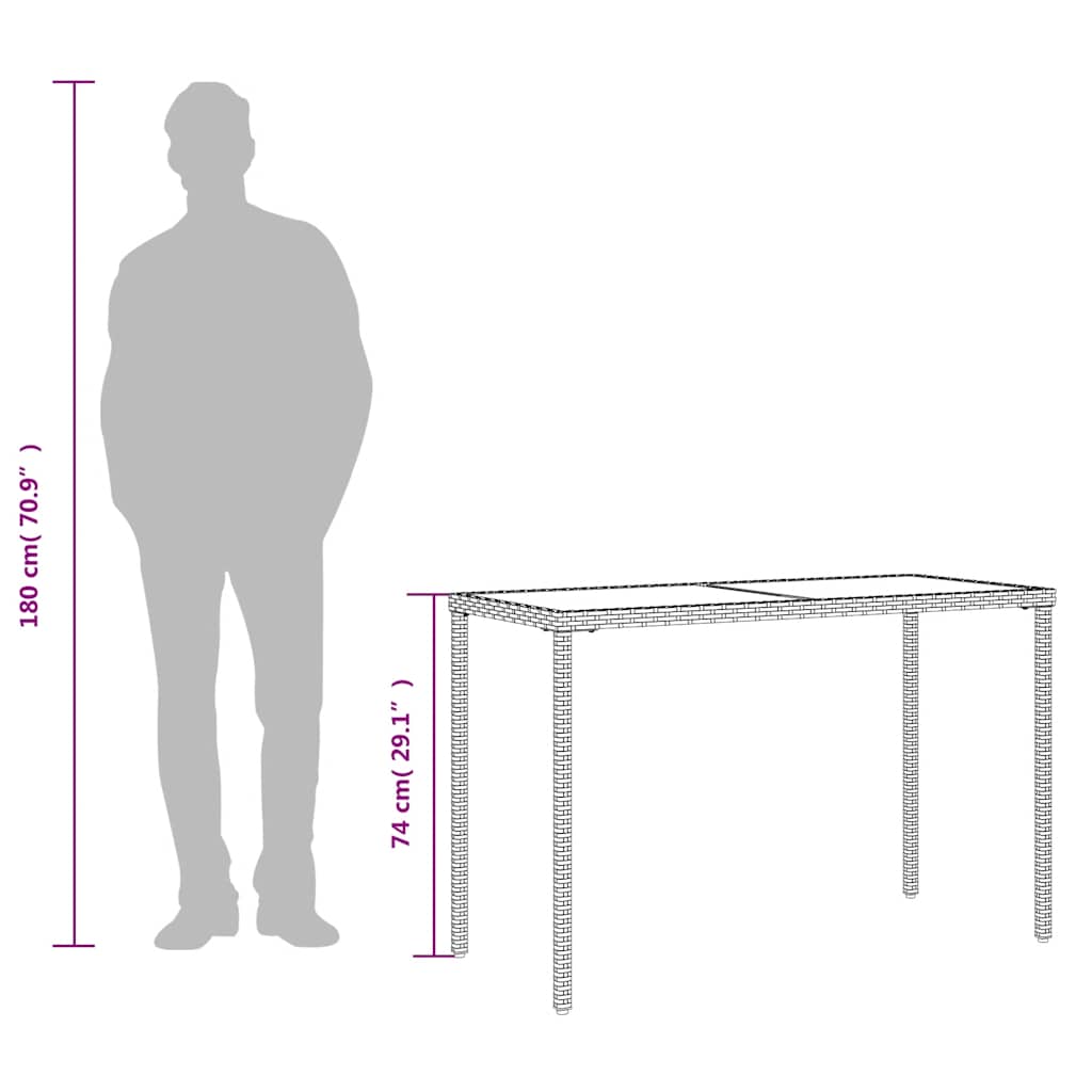 Garden Table | Black | Poly Rattan, Powder-Coated Steel, Tempered Glass
