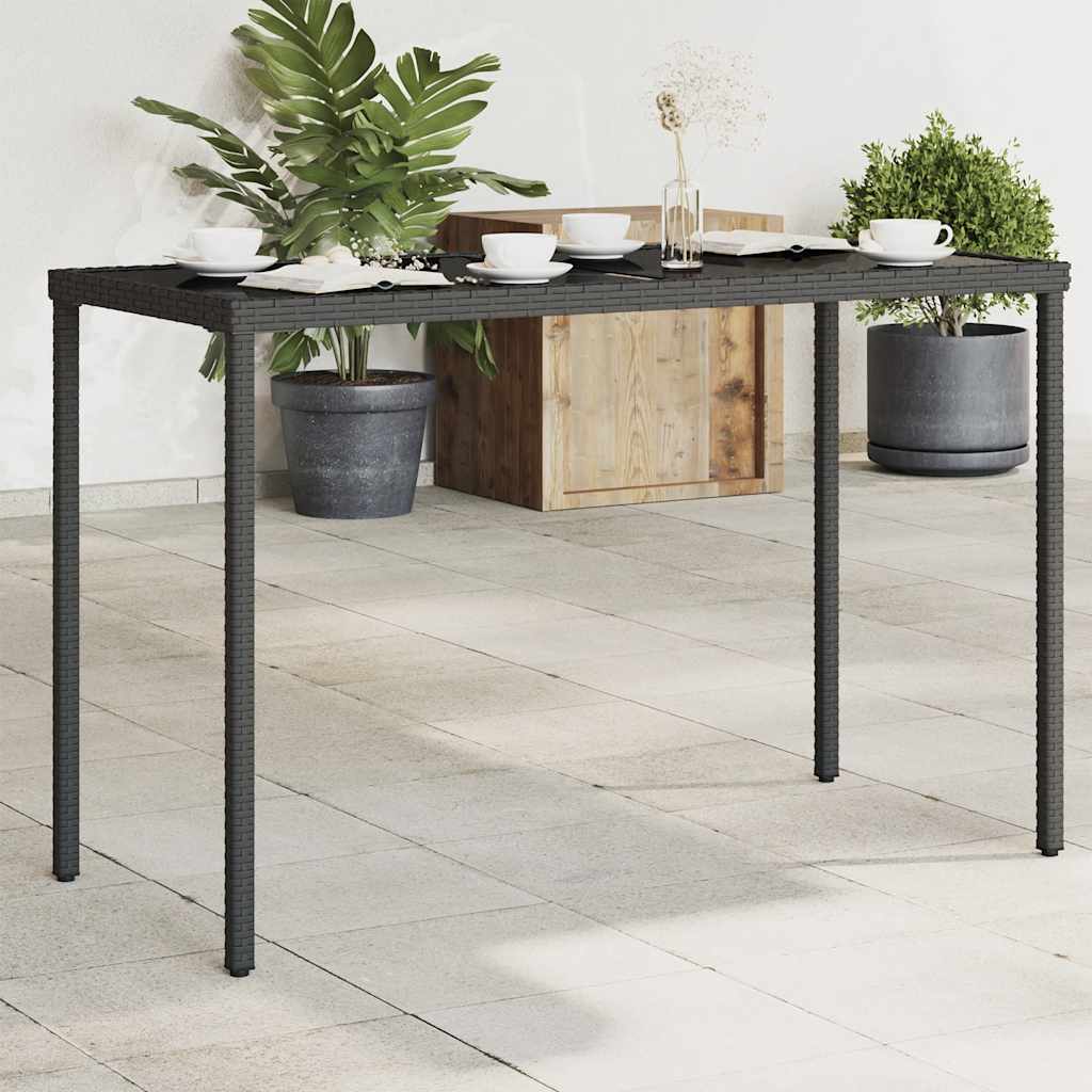 Garden Table | Black | Poly Rattan, Powder-Coated Steel, Tempered Glass