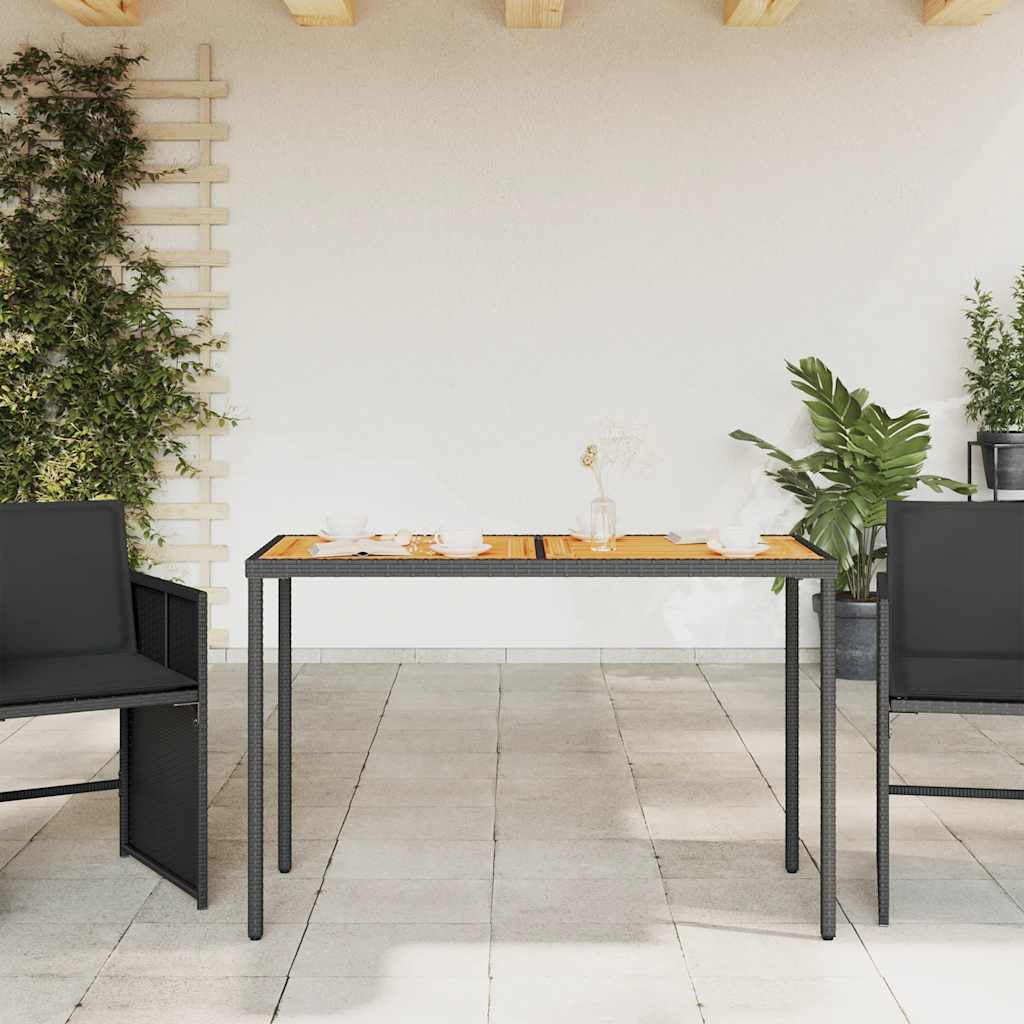 Garden Table | Black | PE rattan, powder-coated steel, solid acacia wood