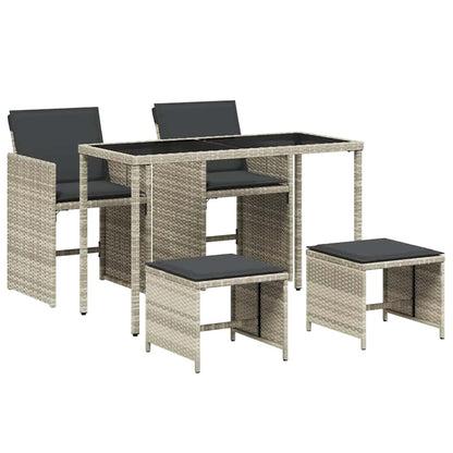 5 Piece Garden Dining Set with Cushions Light Grey Poly Rattan