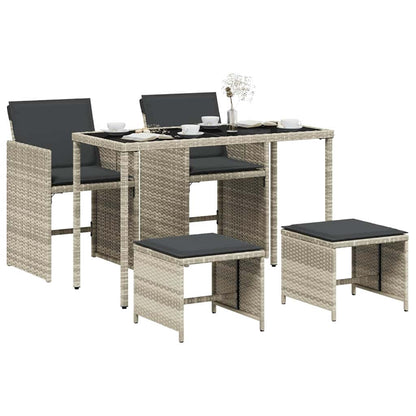 5 Piece Garden Dining Set with Cushions Light Grey Poly Rattan