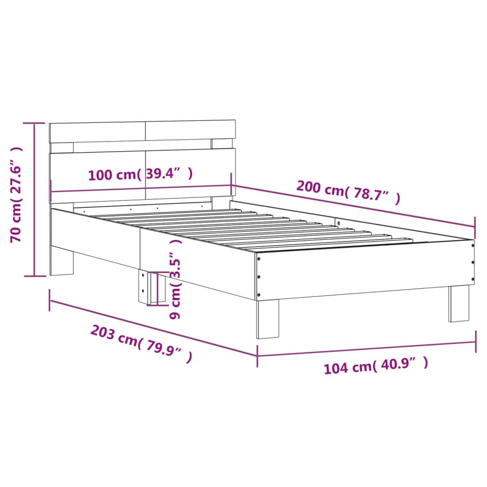 Bed Frame with Headboard Sonoma Oak 100x200 cm Engineered wood