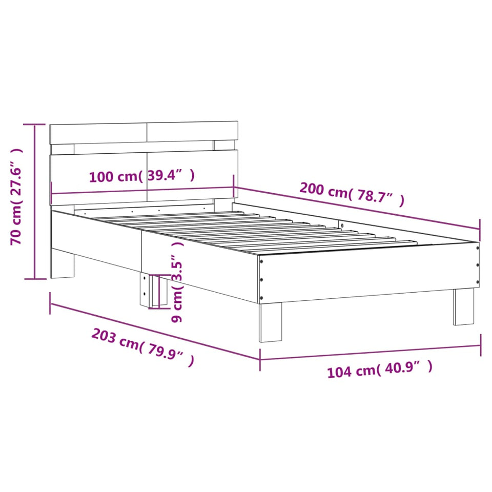 Bed Frame with Headboard Concrete Grey 100x200 cm Engineered wood