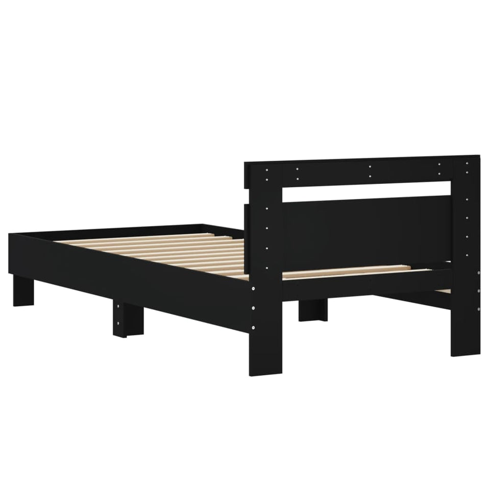 Bed Frame with Headboard Black 90x190 cm Single Engineered wood