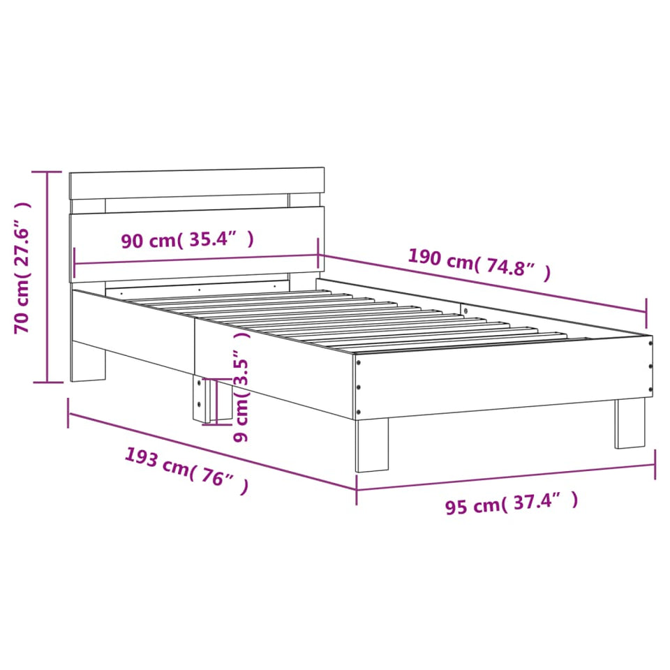 Bed Frame with Headboard Black 90x190 cm Single Engineered wood