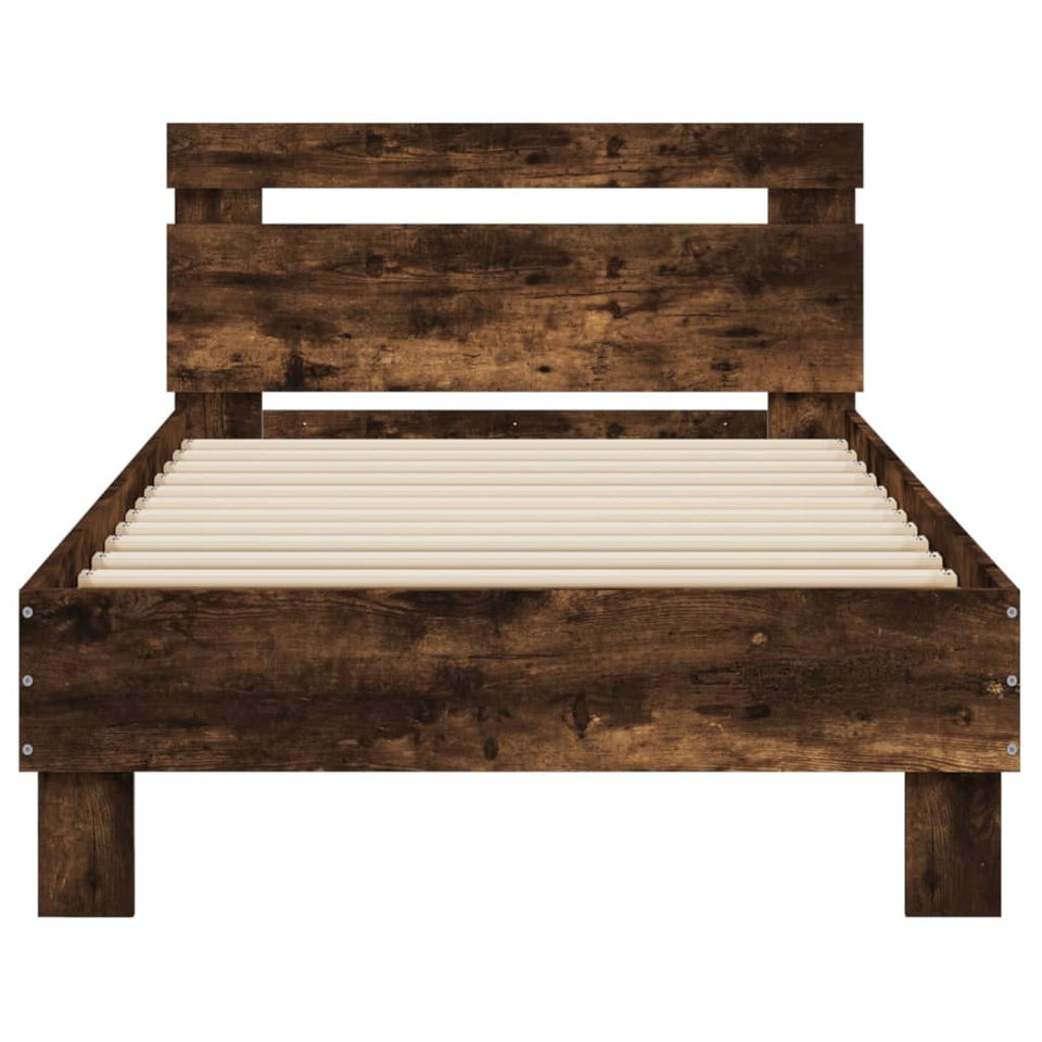 Bed Frame with Headboard Smoked Oak 75x190 cm Small Single Engineered wood