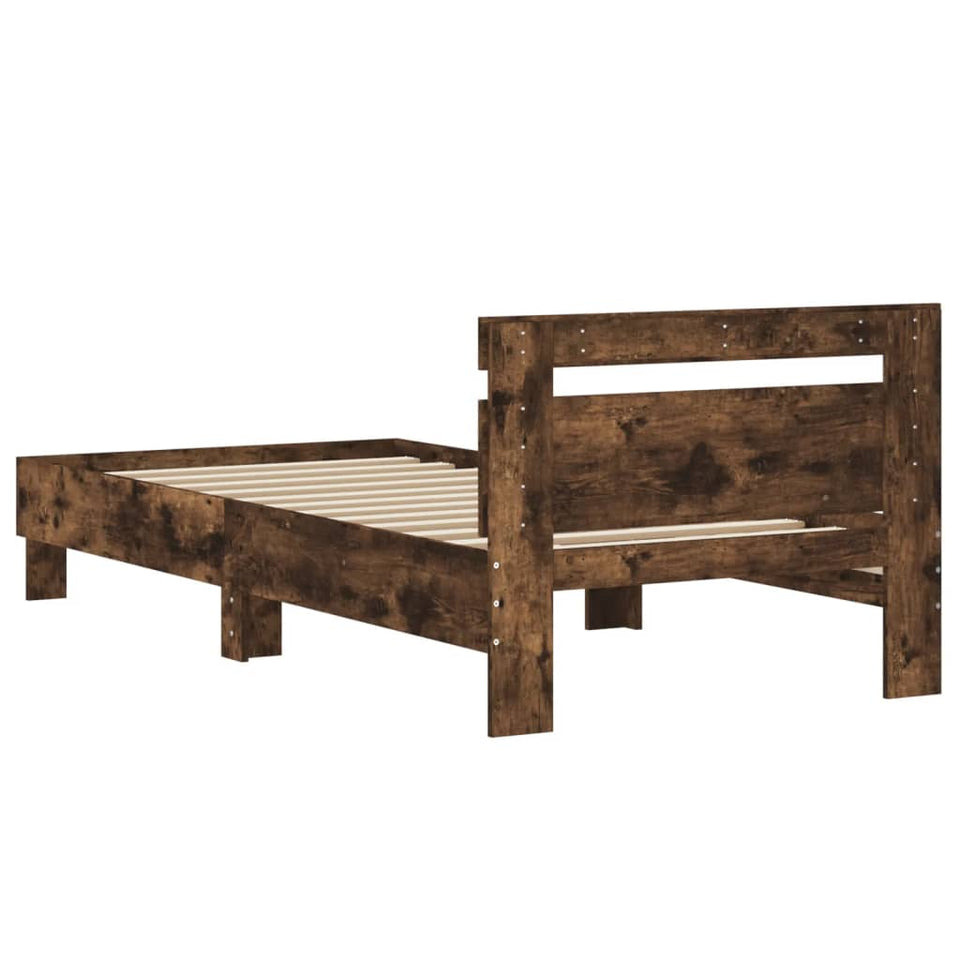 Bed Frame with Headboard Smoked Oak 75x190 cm Small Single Engineered wood