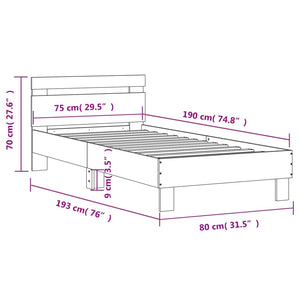 Bed Frame with Headboard Grey Sonoma 75x190 cm Small Single Engineered wood