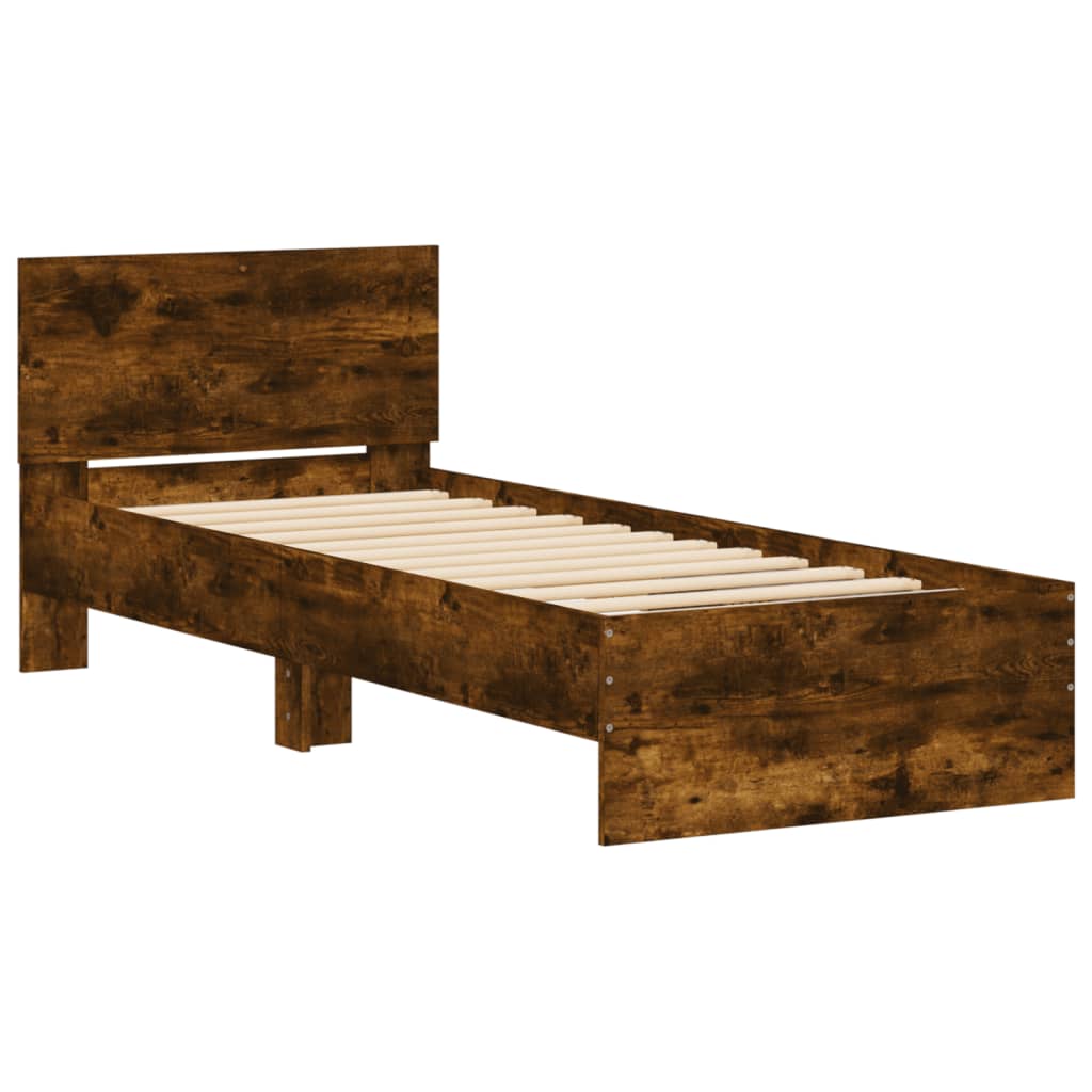 Bed Frame without Mattress with Headboard Smoked Oak 90x200 cm