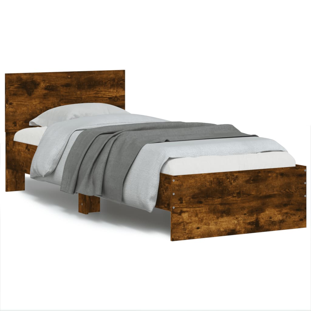 Bed Frame without Mattress with Headboard Smoked Oak 90x200 cm
