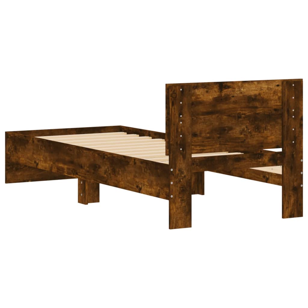Bed Frame without Mattress with Headboard Smoked Oak 90x200 cm
