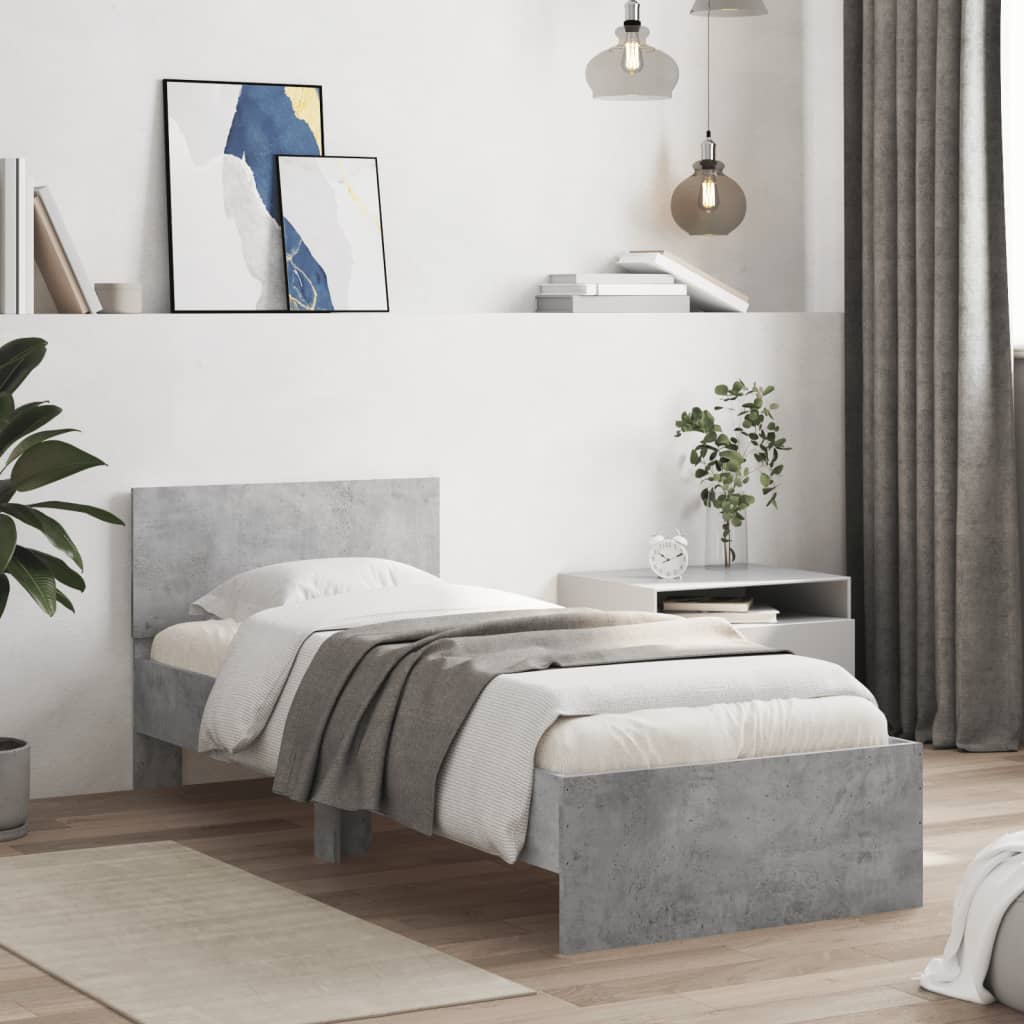 Bed Frame without Mattress with Headboard Concrete Grey 90x190 cm Single