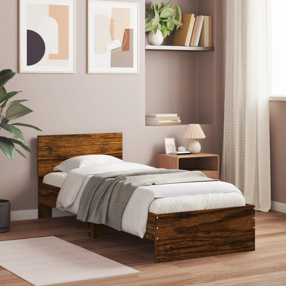 Bed Frame with Headboard Smoked Oak 90x190 cm Single Engineered wood