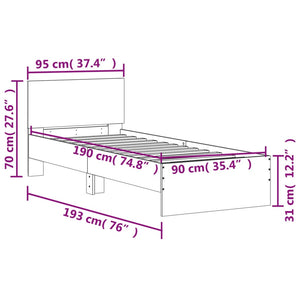 Bed Frame with Headboard Smoked Oak 90x190 cm Single Engineered wood