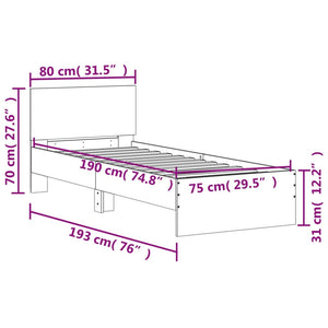 Bed Frame with Headboard Sonoma Oak 75x190 cm Small Single Engineered wood